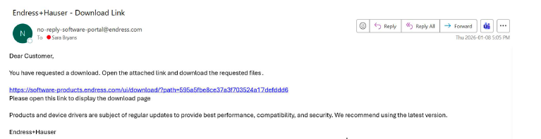 Download link in email