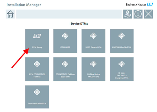 DTM Installation Manager showing library selection