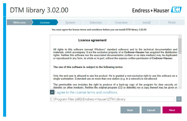License agreement acceptance screen