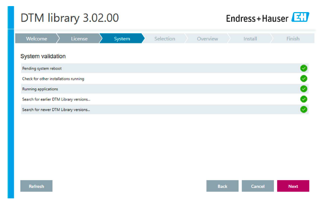 System validation with green checkmarks
