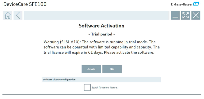 Software activation trial period screen