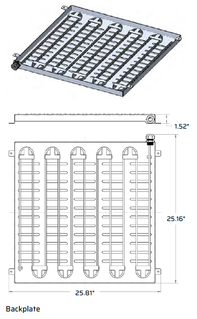 Terrapin backplate heater with dimensions - 25.81 x 25.16 x 1.52 inches